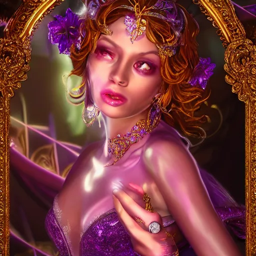 Image similar to portrait princess of amethyst, glowing, ornate and intricate purple jewelry, jaw dropping beauty, glowing background lighting, purple accent lighting, hyper detailed, fairy tale, 4 k octane render