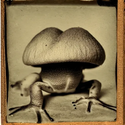 Image similar to tintype photo of frog mushroom