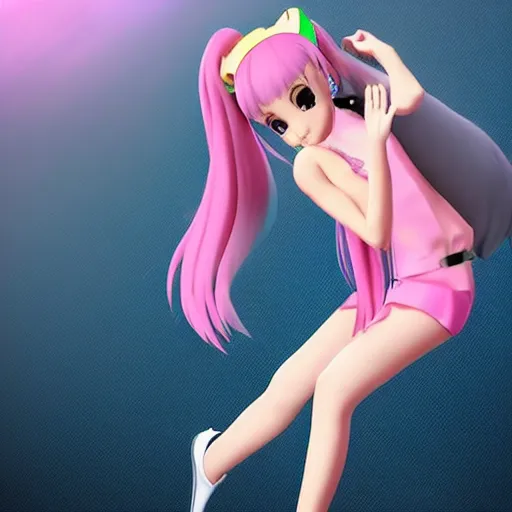 Image similar to Ariana Grande as a MMD model, 3D, style of Ariana Grande model, Vocaloid, soft color, high fantasy, elegant, art station, pixiv, trending, editor’s pickup