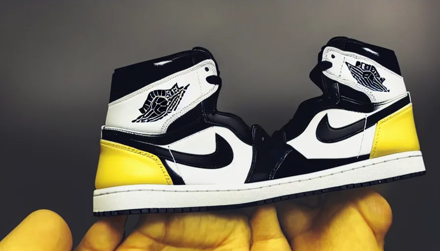 Image similar to Air Jordan 1 high, minions themed, 4k