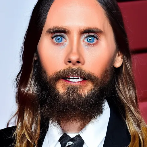 Prompt: photo of a melted puddle of beige goo on the ground with jared leto's head coming up out of it