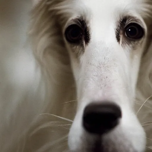 Image similar to fisheye lens closeup photo of a borzoi face