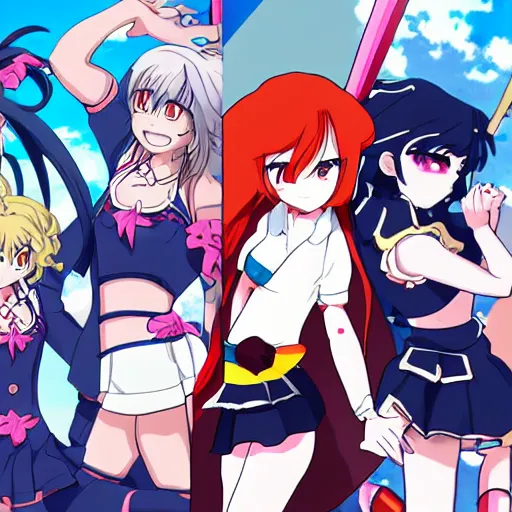 Prompt: Anime girls, illustrated by Studio Trigger