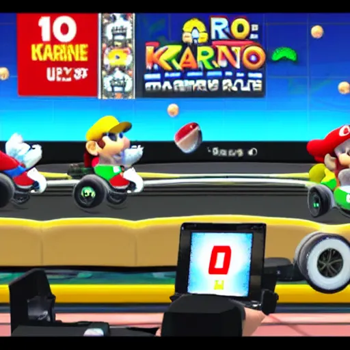 Image similar to Bernie Sanders playing Mario Kart, game screenshot