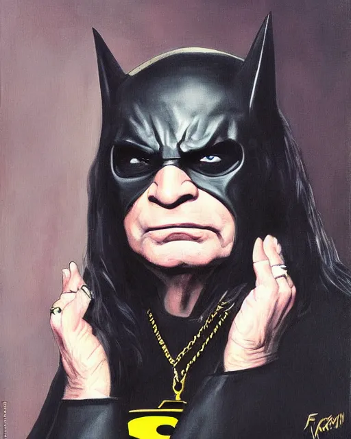 Image similar to portrait of Ozzy Osbourne as batman, art by Carel Fabritius