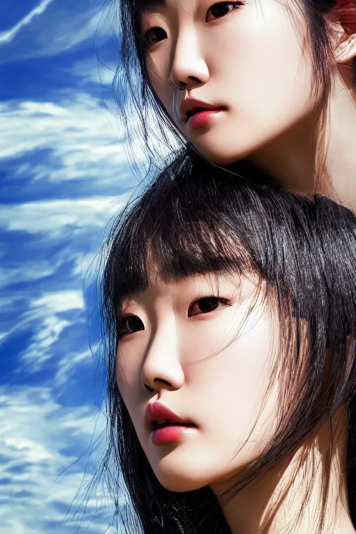 Prompt: close-up portrait of Lee Ji-Eun, captivating, rule of thirds, majestic, created by James Jean, mutiversal tsunami, award winning photo, seductive, captivating, close-up, hot, unreal engine, masterpiece, perfect symmetry, rgb, colorful clouds