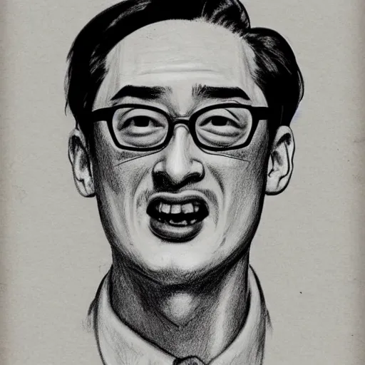 Image similar to A 1950s Style Comic-Like Drawing of Filthy Frank, grainy, realistic, hyperrealistic, very realistic, very very realistic, highly detailed, very detailed, extremely detailed, detailed, digital art, trending on artstation, detailed face, very detailed face, very detailed face, realism, HD Quality, 8k resolution, intricate details, body and head in frame, drawing, inked drawing, comic drawing, neat drawing, 1950s, 50s, in the style of Frank Hampson, in the style of Frank Bellamy, in the style of Dave Gibbons, in the style of Don Lawrence, in the style of Wally Wood