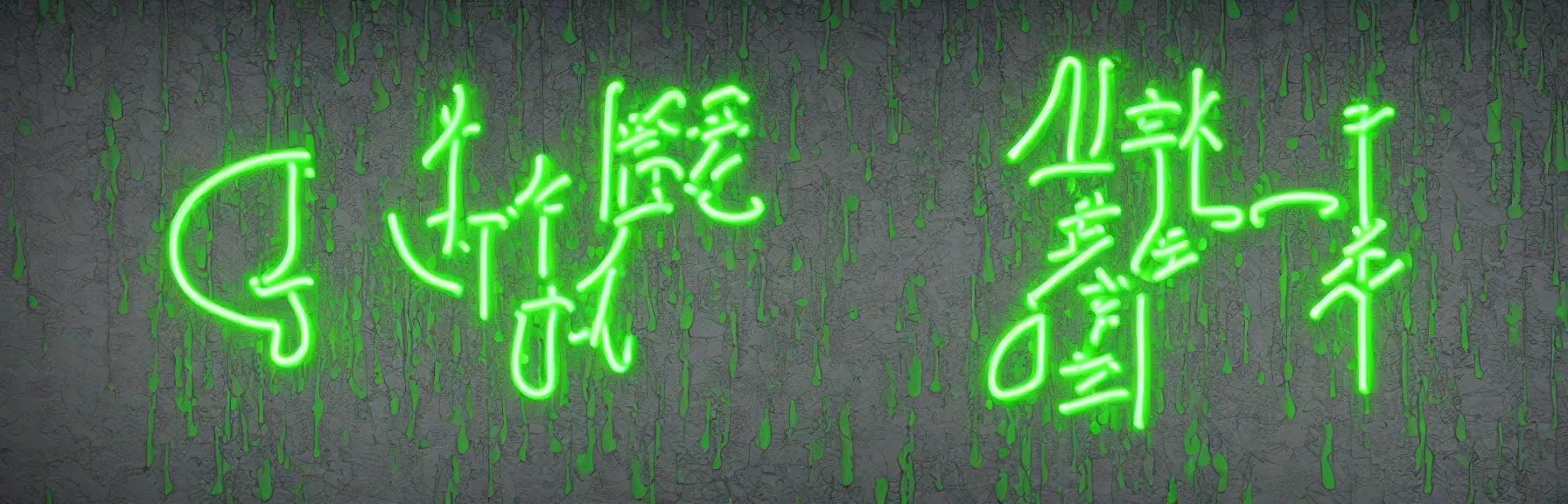 Prompt: neon green colored japanese characters dripping down from top, matrix wallpaper ; very detailed ; artstation, unreal engine 5
