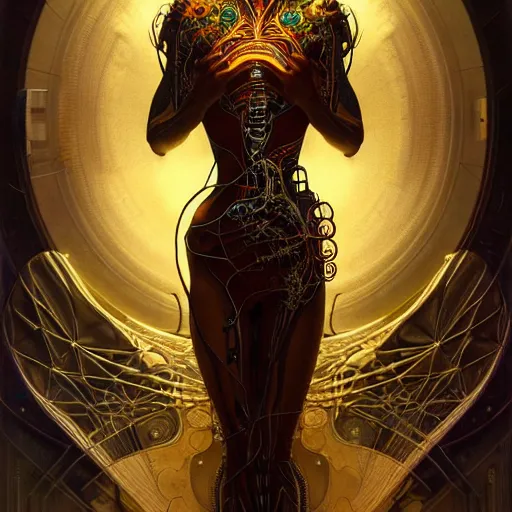 Prompt: extremely psychedelic beautiful cyborg virus infected by night. intricate, elegant, highly detailed, extremely lifelike photorealistic digital painting, artstation. steichen, gaston bussiere, tom bagshaw, cyberpunk alphonse mucha. totally elegant. anatomically correct. sharp focus. black and gold. surreal lush hallucination