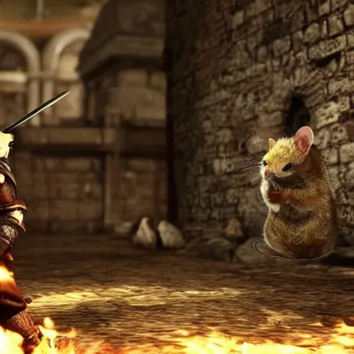 Prompt: a hamster in the video game Dark Souls