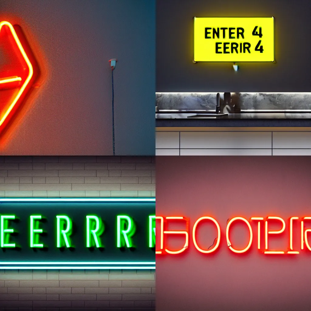 Prompt: neon sign with text that reads : error _ 4 0 4