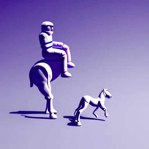 Image similar to an astronaut standing on the ground and a small trippy aggressive centaur standing on that poor little human standing on all fours astronaut, trying to ride it, the centaur is on his shoulders, minimalist style, 3 d render, isometry