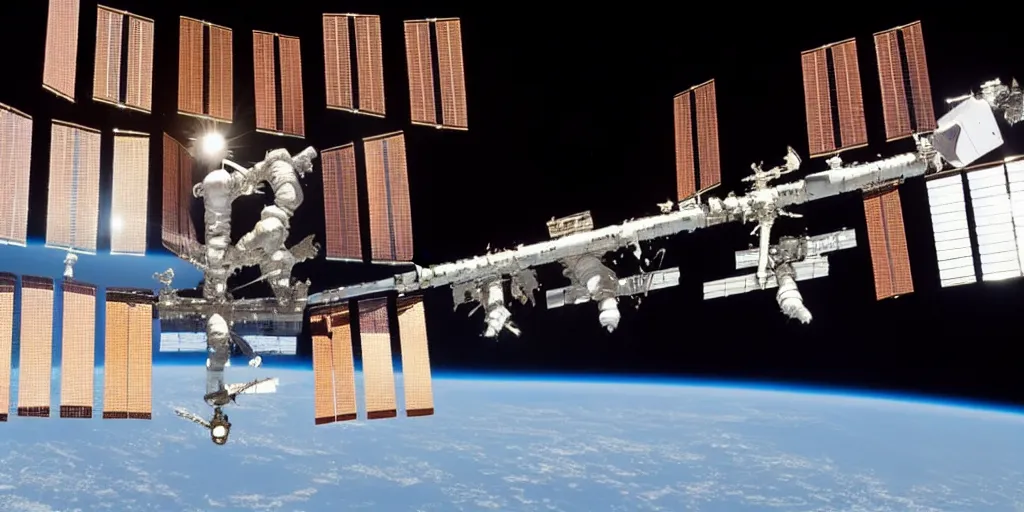 Prompt: the international space station reentering the atmosphere