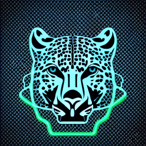 Prompt: minimalistic vector icon of a neon blue cheetah on black background