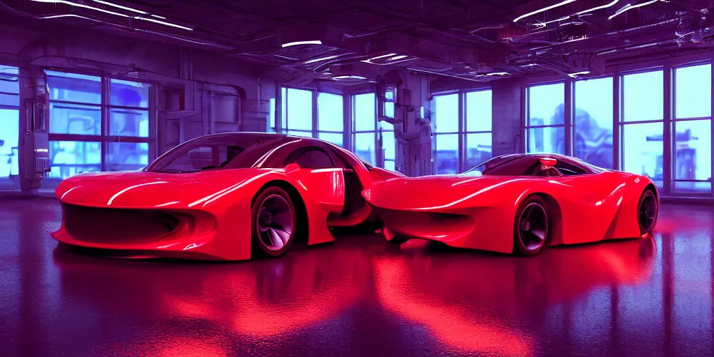 Prompt: photo of kama russian electrocar, 3 d, inside futuristic car plant, red car, advanced cybernetics, visualisation industrial design trending on artstation, sharp focus, ultra realistic, ultra high pixel detail, cinematic, intricate, cinematic light, unreal engine 8 k, volumetric lighting,