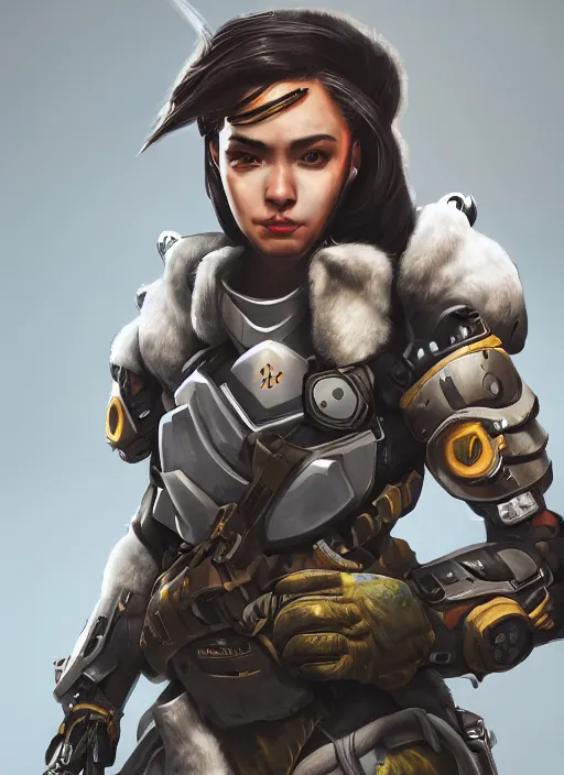 Image similar to a hyper realistic intricate detailed military tech advanced dangerous close up portrait of a female warrior wearing overwatch armor, zoom lens, concept art, photography, realistic, 8 k, vray, concept armor, artstation, deviantart