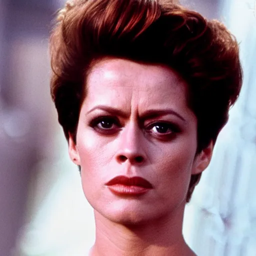 Image similar to genetic combination of sigourney weaver and james dean, face and upper body focus