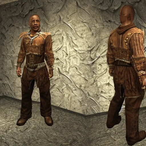 Prompt: gus fring visits whiterun, skyrim, highly detailed, realistic, elder scrolls, adventuring gear, business suit