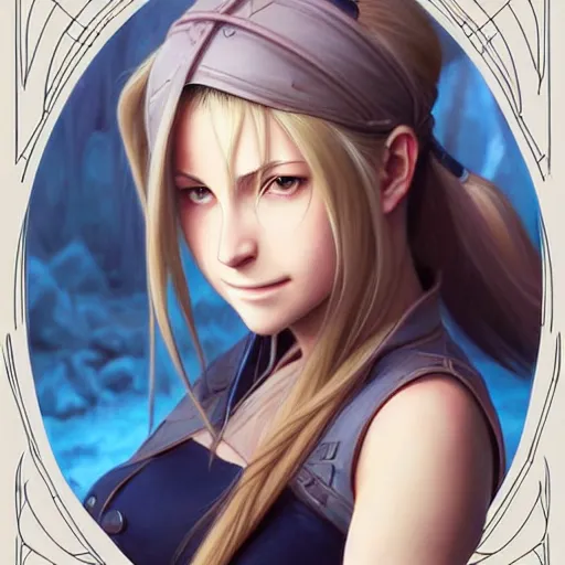 Prompt: Winry Rockbell from Fullmetal Alchemist, fantasy, intricate, elegant, highly detailed, digital painting, artstation, concept art, matte, sharp focus, illustration, art by Artgerm and Greg Rutkowski and Alphonse Mucha