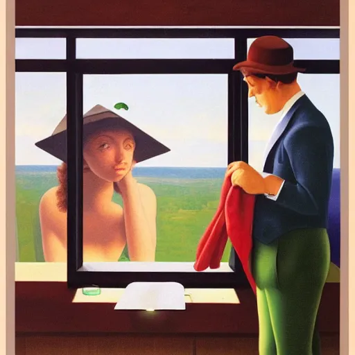 Image similar to a sight for sore eyes by Raphael, Hopper, and Rene Magritte. detailed, romantic, enchanting, trending on artstation.