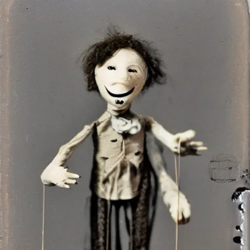 Prompt: creepy marionette puppet, clockwork horror, pediophobia, lost photograph, forgotten, final photo found before disaster, polaroid,