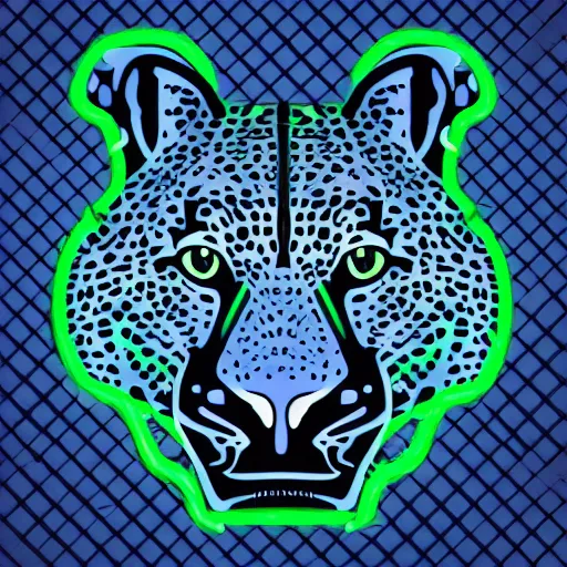 Prompt: minimalistic vector icon of a neon blue cheetah, black background