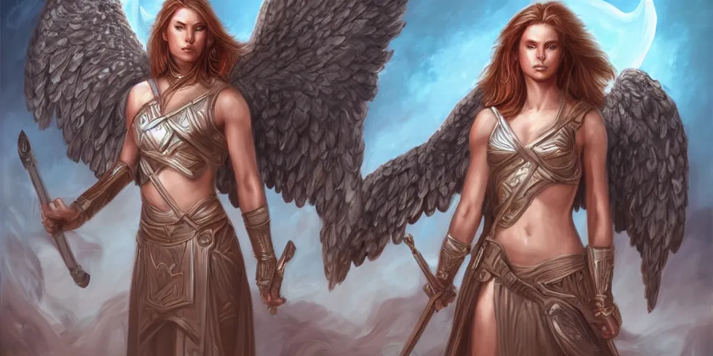 Image similar to female angel warrior. digital art, detailed by magali villeneuve