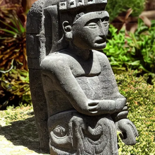 Image similar to ancient aztec, ancient mayan, stone statue, stone sculpture, The Wise Sister