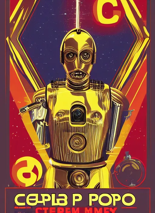 Prompt: c 3 po poster by bernard villemot