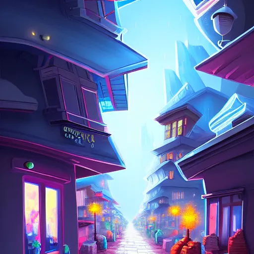 Image similar to celestial city street painting, artstation