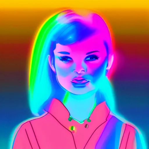 Image similar to a neon head sign of kim petras glowing rainbow neon energy, artstation trending