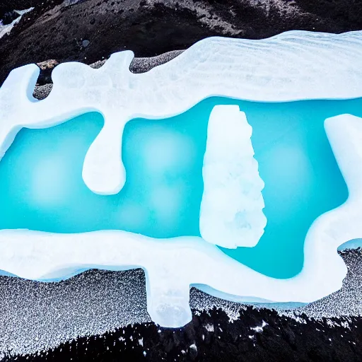 Image similar to top down view of iceland country ice sculpture surrounded by ocean made out of hot lava