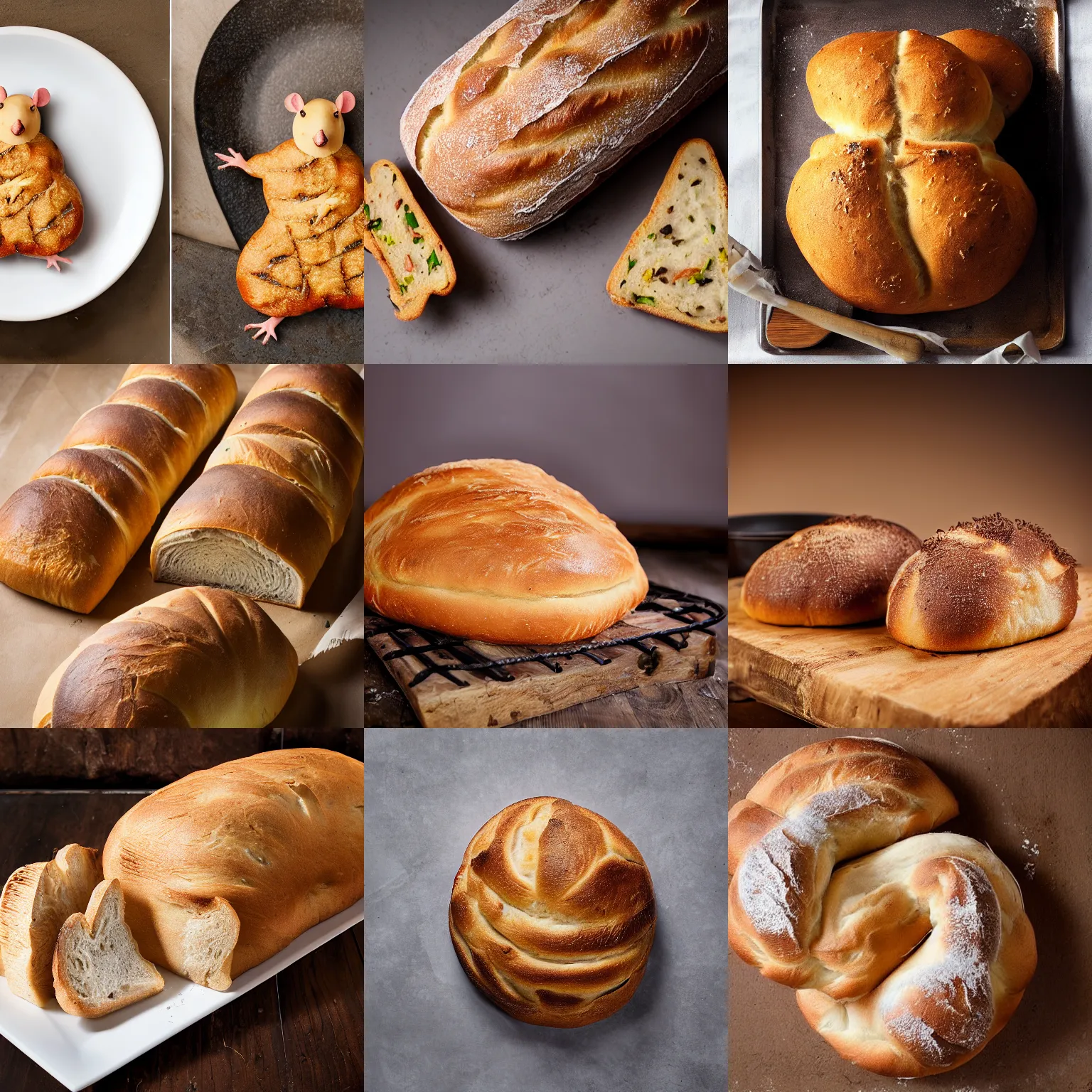 Prompt: rat bread, food photography, studio lighting, delicious