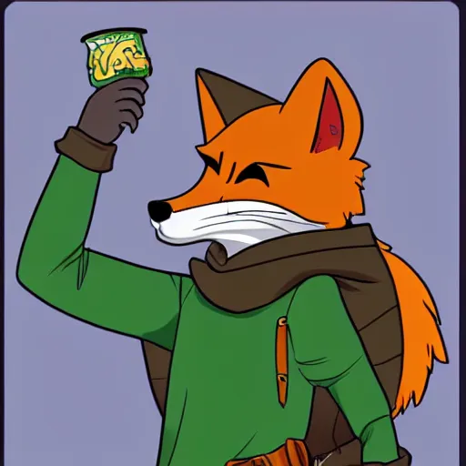 Image similar to Robin Hood anthropomorphic fox, wearing a hoodie, 90s cartoon vhs, trending on FurAffinity