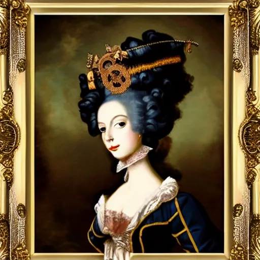 Prompt: steampunk marie antoinette, royal portrait painting