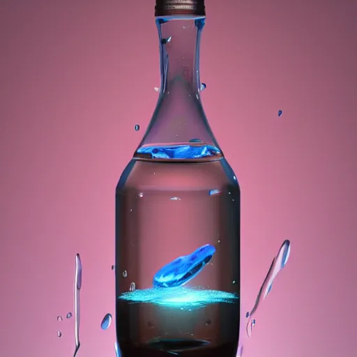 Image similar to a bottle of water falling through the depths of despair, artstation