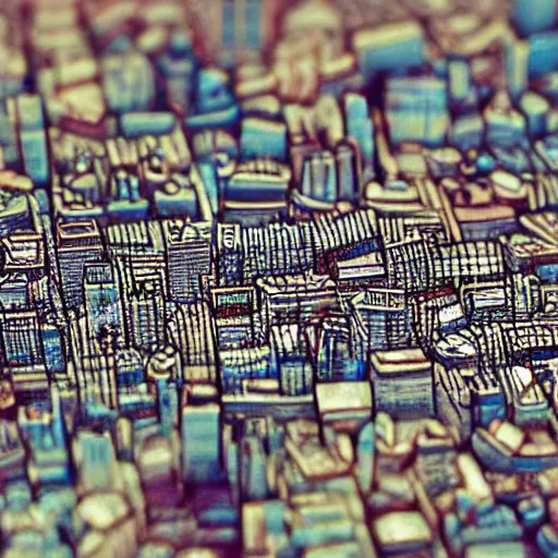 Image similar to microscopic city seen by microscope lens, very detailed