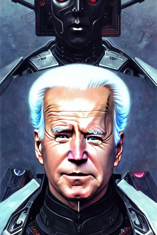 Image similar to portrait of joe biden goth cyborg with white hair in warhammer armor, art by kuvshinov ilya and wayne barlowe and gustav klimt and artgerm and wlop and william - adolphe bouguereau