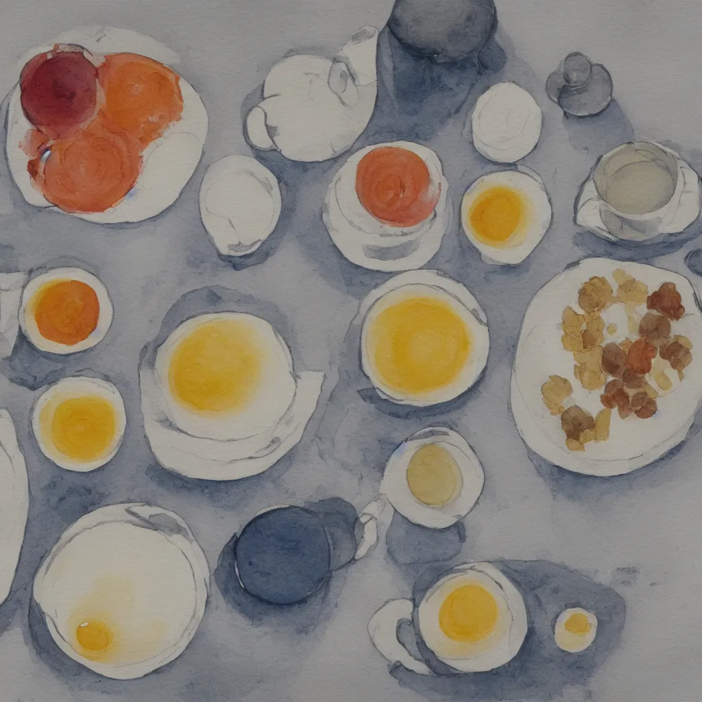 Image similar to a zen breakfast, minimal, water color, very detailed, 4K