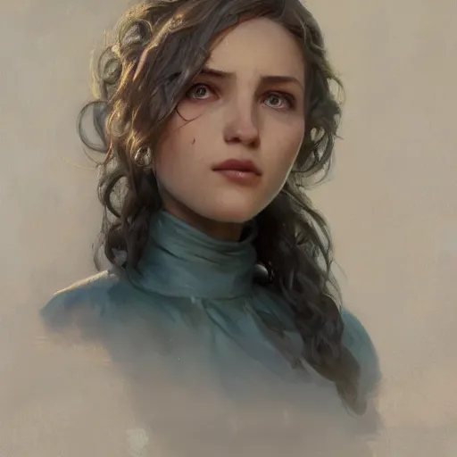 Image similar to a portrait painting of julia dietze in the oil painting unreal 5 daz. rpg portrait, extremely detailed artgerm greg rutkowski alphonse mucha vladimir volegov