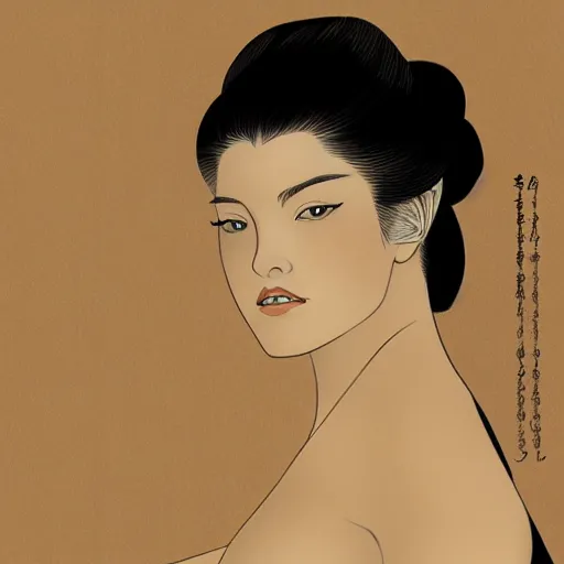 Prompt: elisha cuthbert, digital art, utamaro kitagawa style