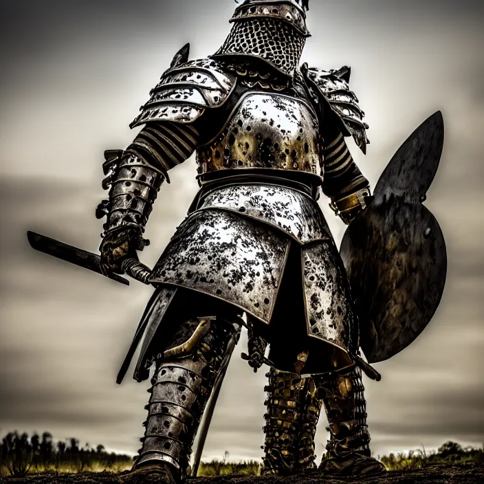 Image similar to photo of a warrior with metal bear themed armour, highly detailed, 4 k, hdr, smooth, sharp focus, high resolution, award - winning photo