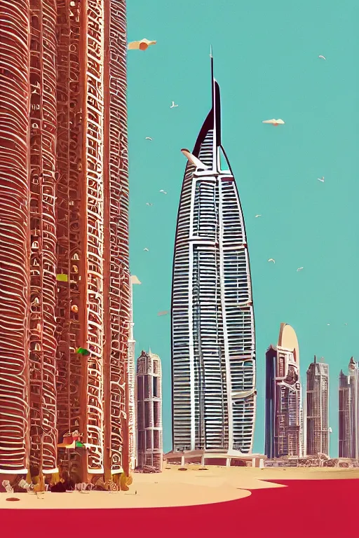 Image similar to dubai, illustration, in the style of katinka reinke