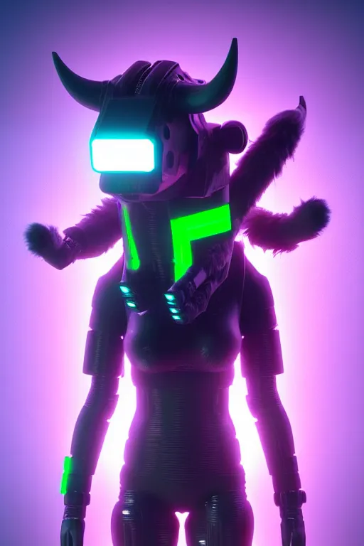 Image similar to high quality 3 d render cyberpunk very cute cyborg fluffy! cow hybrid!, highly detailed, unreal engine cinematic smooth, in the style of blade runner & detective pikachu, hannah yata charlie immer, purple neon light, low angle, uhd 8 k, sharp focus