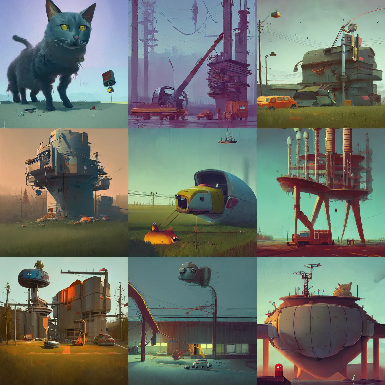 Prompt: stalenhag by simon cute cat