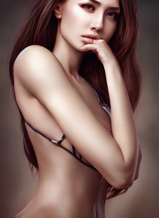 Image similar to photo of a gorgeous young woman in the style of stefan kostic, realistic, professionally retouched, half body shot, sharp focus, 8 k high definition, insanely detailed, intricate, elegant, art by stanley lau and artgerm