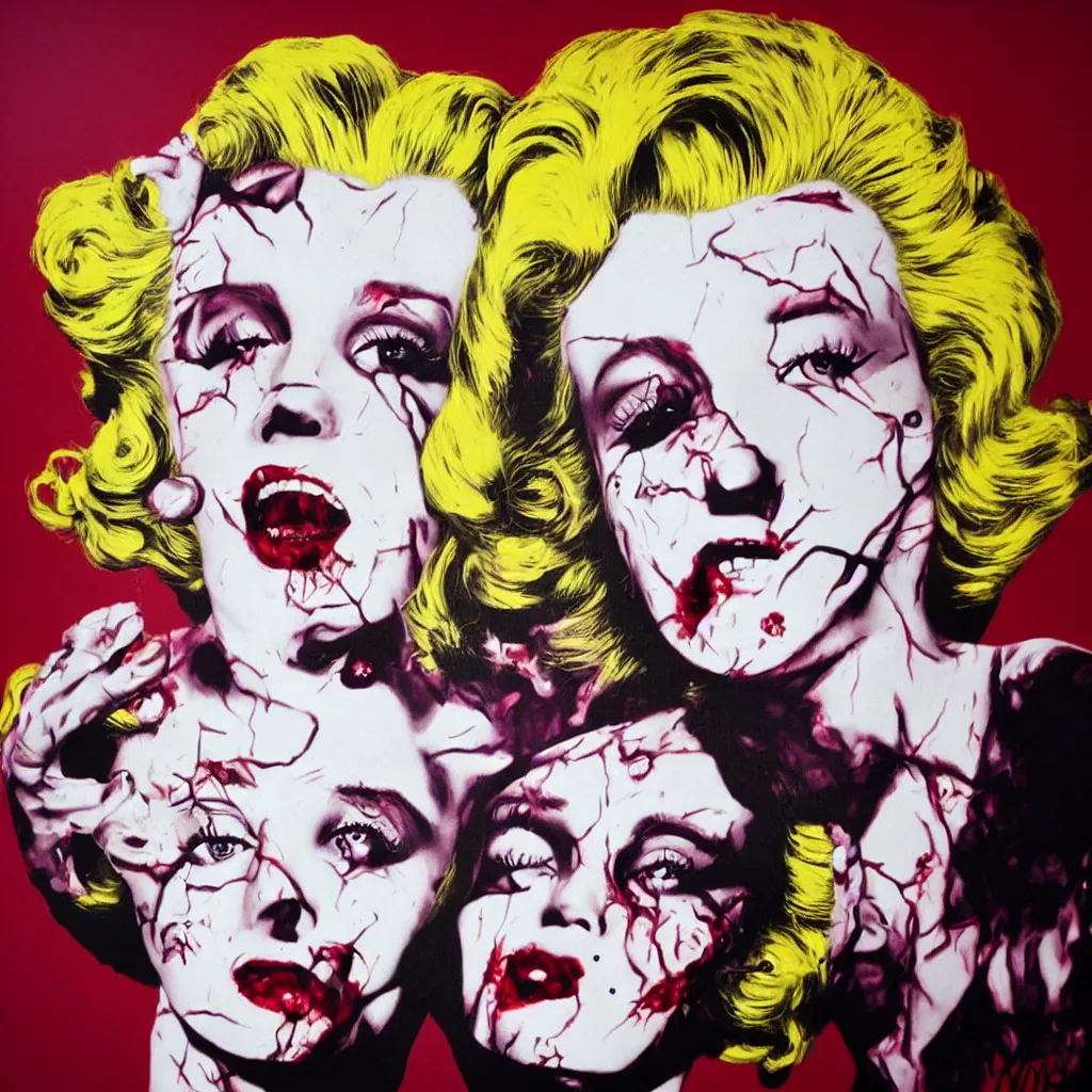 Prompt: two zombie Marylin Monroe, pop-art style, hyper realistic