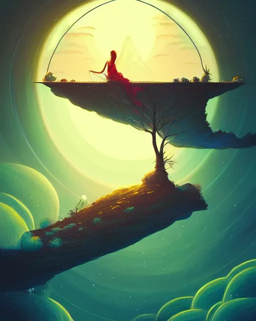 Image similar to beautiful painting of elven on a flying bed, art by mike winkelmann and by petros afshar, sky night, illustration, highly detailed, simple, smooth and clean vector curves, no jagged lines, vector art, smooth, artstation