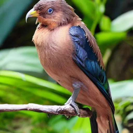 Prompt: a photo of real bird with real human teeth, newly discovered, rainforest, highly detailed, trending