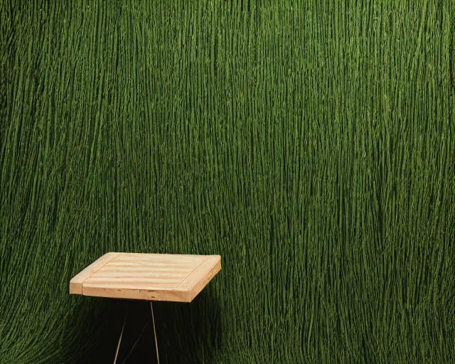 Prompt: table made of grass, studio light, dark background, 3 5 mm photography